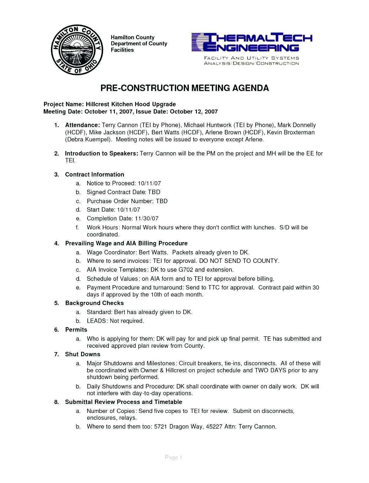 Construction Meeting Agenda Template