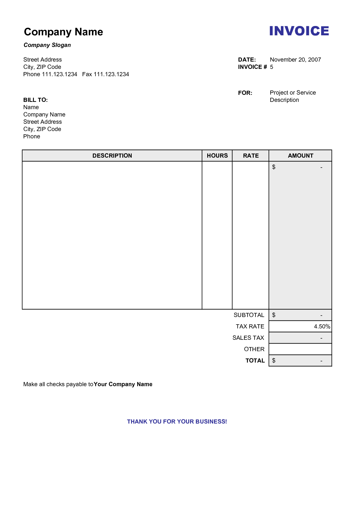 30 Visiting Blank Invoice Template For Hours Worked Download with Blank Invoice Template For Hours Worked