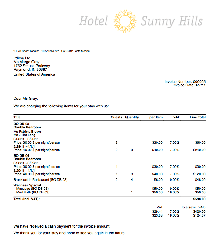 Hotel Room Invoice Template Cards Design Templates