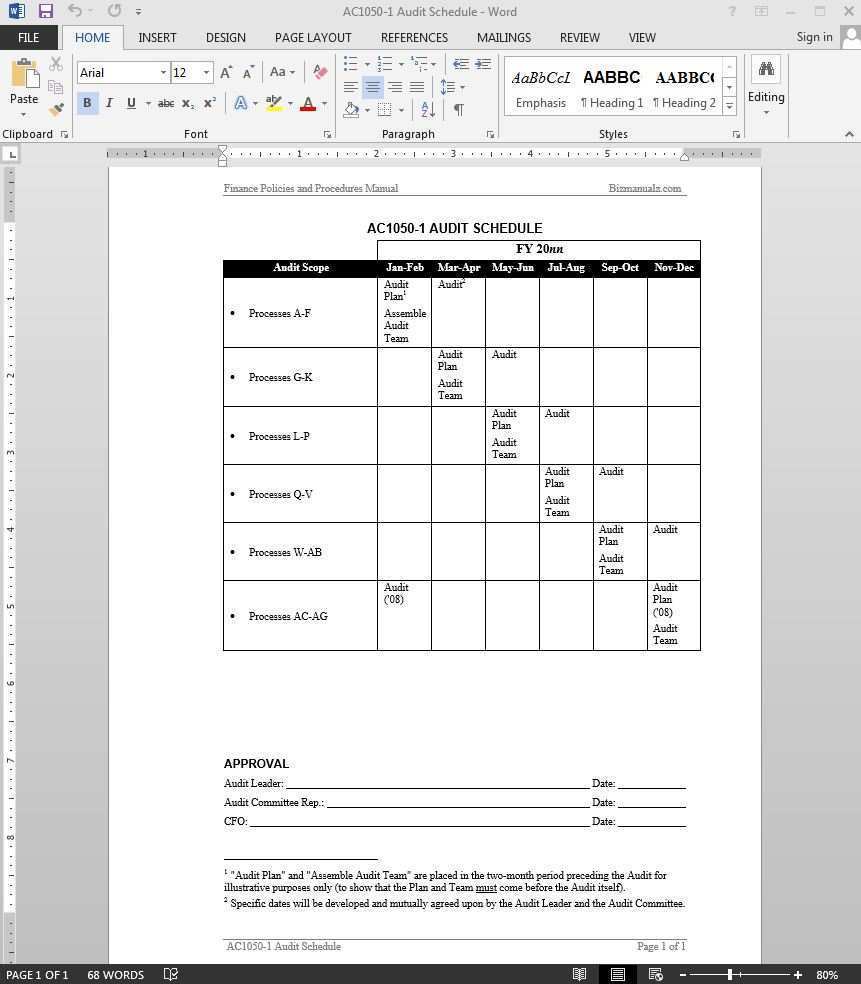 31 Standard Audit Plan Schedule Template for Ms Word for Audit Plan Schedule Template