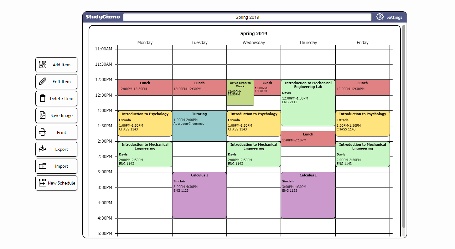 Simple Class Schedule Template - Cards Design Templates