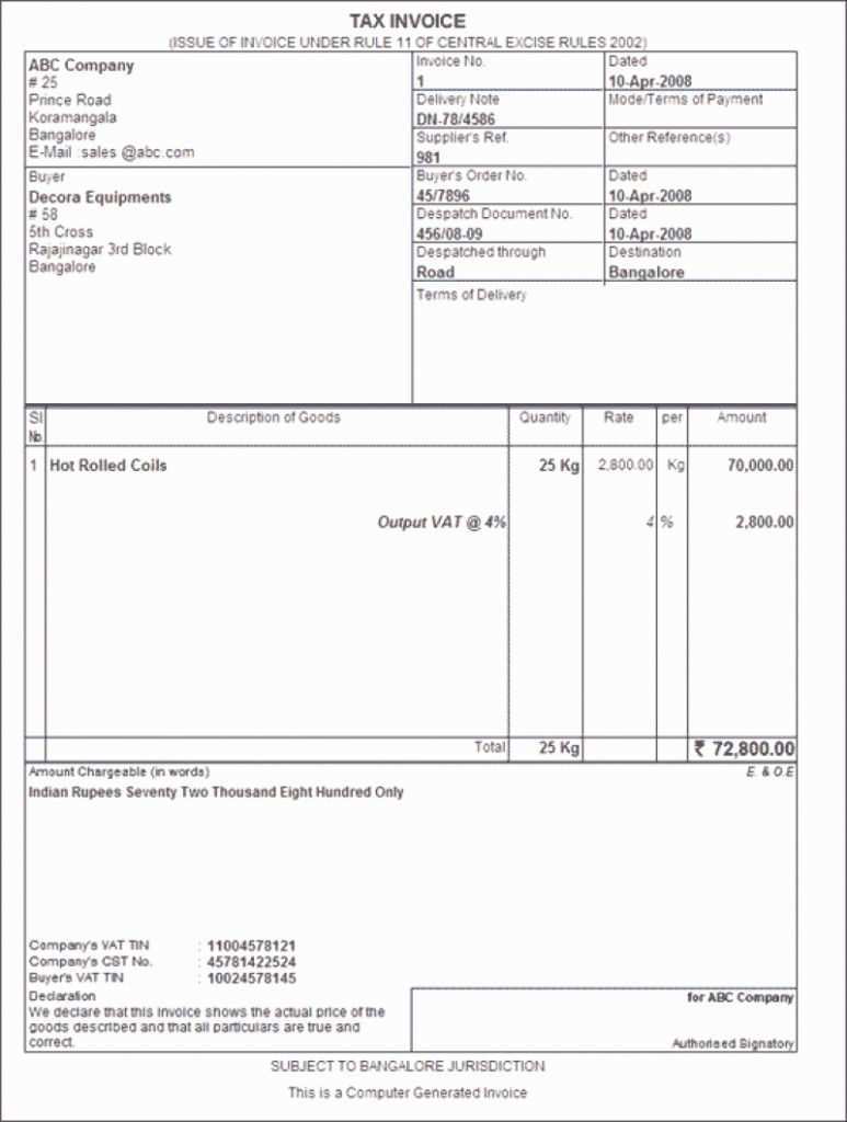 32 Printable Kerala Vat Invoice Format In Excel For Free by Kerala Vat Invoice Format In Excel