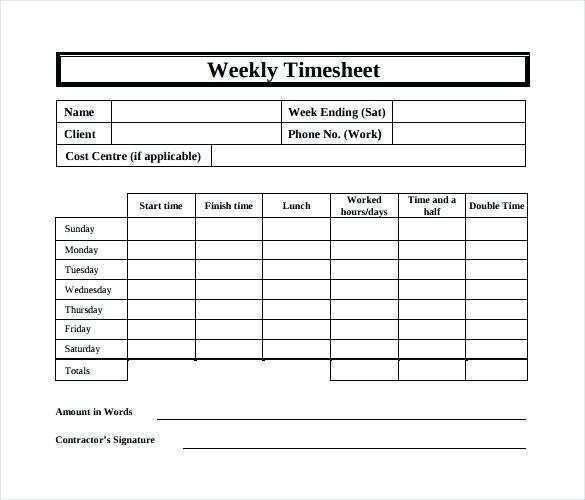 33 Best 2 Week Time Card Template for Ms Word for 2 Week Time Card Template