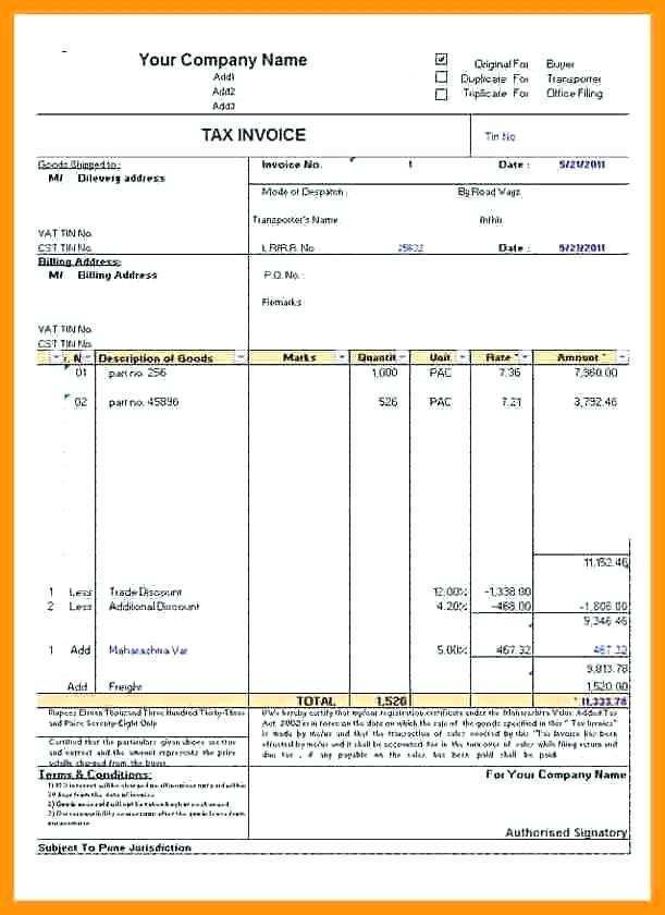 Hotel Tax Invoice Template - Cards Design Templates