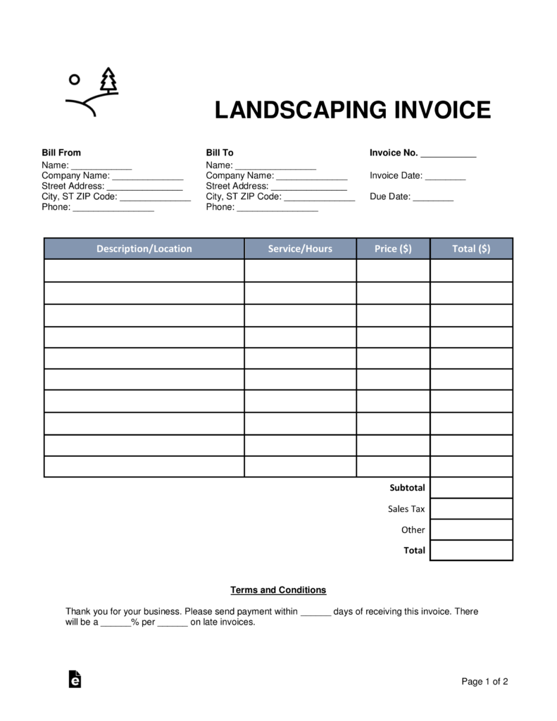 33 Printable Landscape Company Invoice Template in Word with Landscape Company Invoice Template