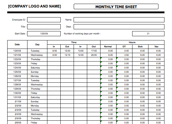 34 Creating Simple Time Card Template Excel Layouts with Simple Time Card Template Excel