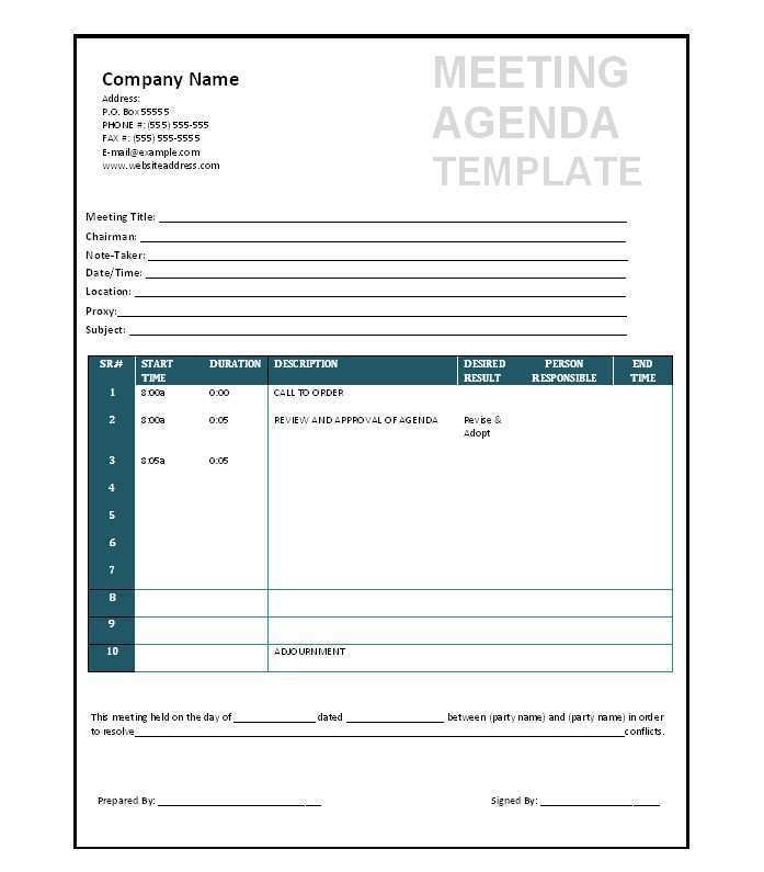 Blank Meeting Agenda Template