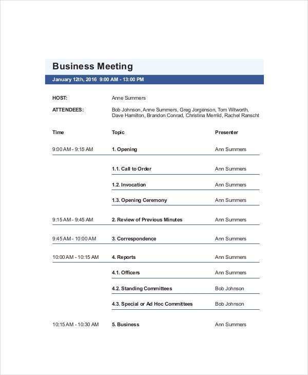 35 Free Printable Meeting Agenda Template Sample Templates for Meeting Agenda Template Sample