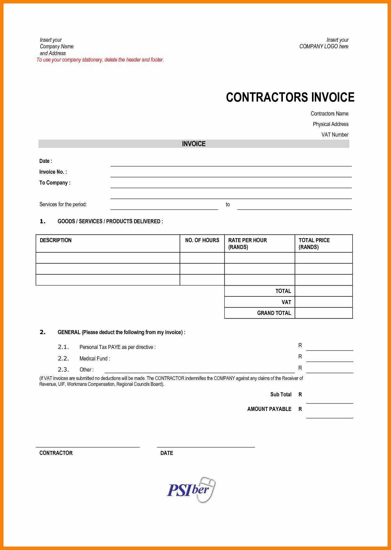 35 How To Create Contractor Vat Invoice Template PSD File by Contractor Vat Invoice Template
