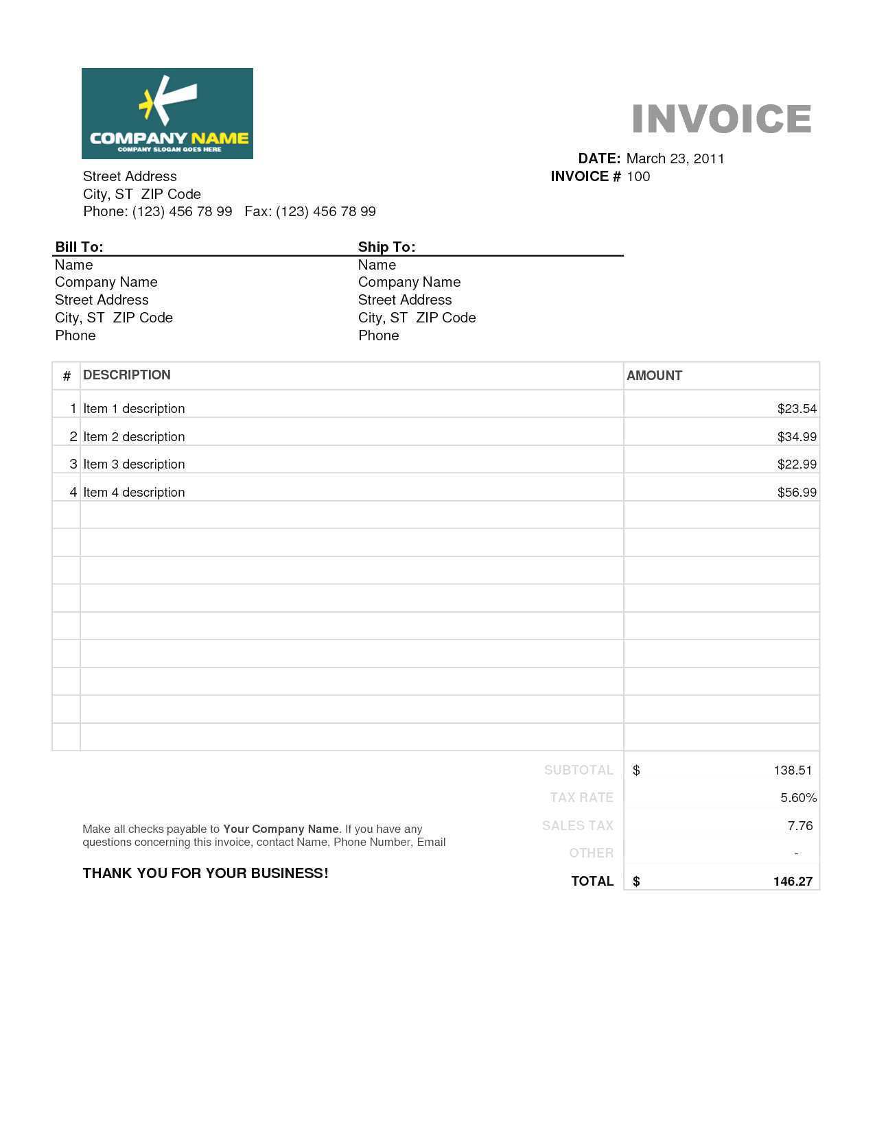 23 Free Printable Invoice Template For Mac Formating for Invoice For Free Invoice Template Word Mac