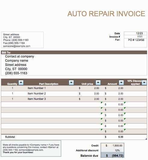 37 Customize Auto Repair Invoice Template Pdf Download with Auto Repair Invoice Template Pdf