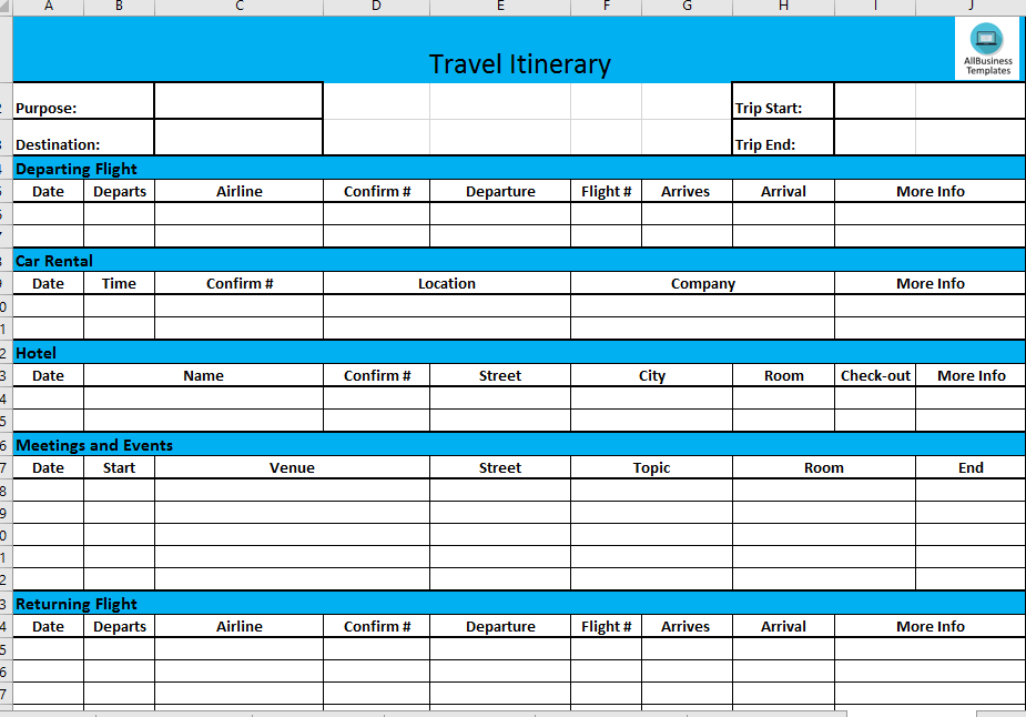 Travel Agenda Template Excel Cards Design Templates