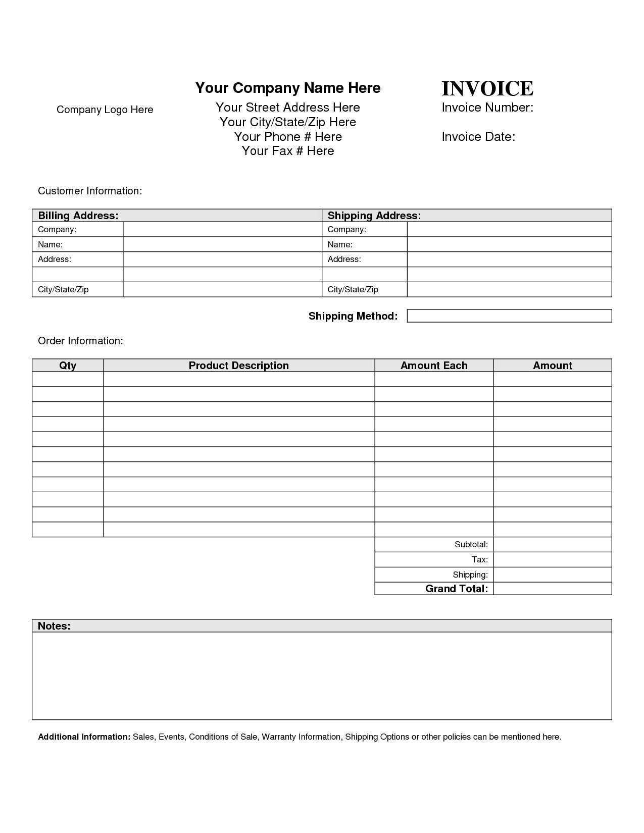 Blank Service Invoice Template Pdf - Cards Design Templates