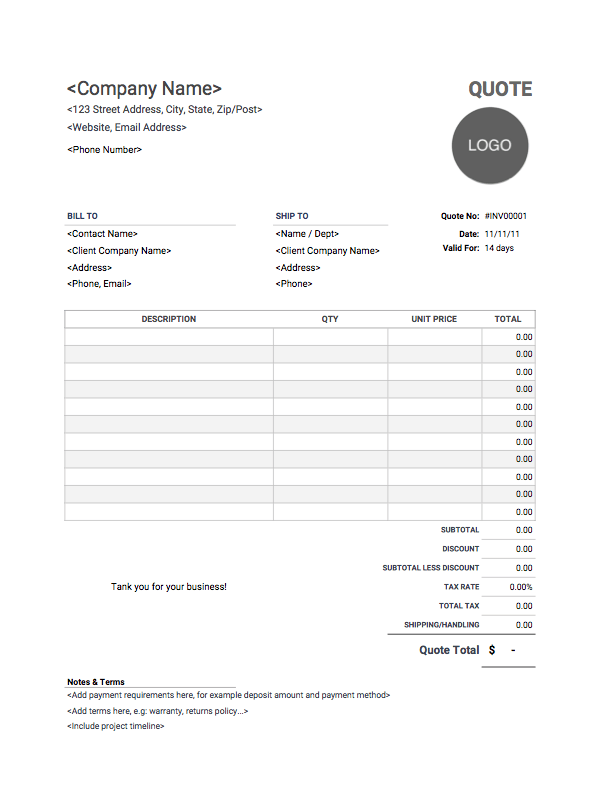 template quote quotation invoice format manufacturer templates printable sheet simple excel estimate downloadable easy maker cards