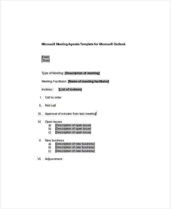 40 Format Meeting Agenda Template Outlook Layouts by Meeting Agenda Template Outlook