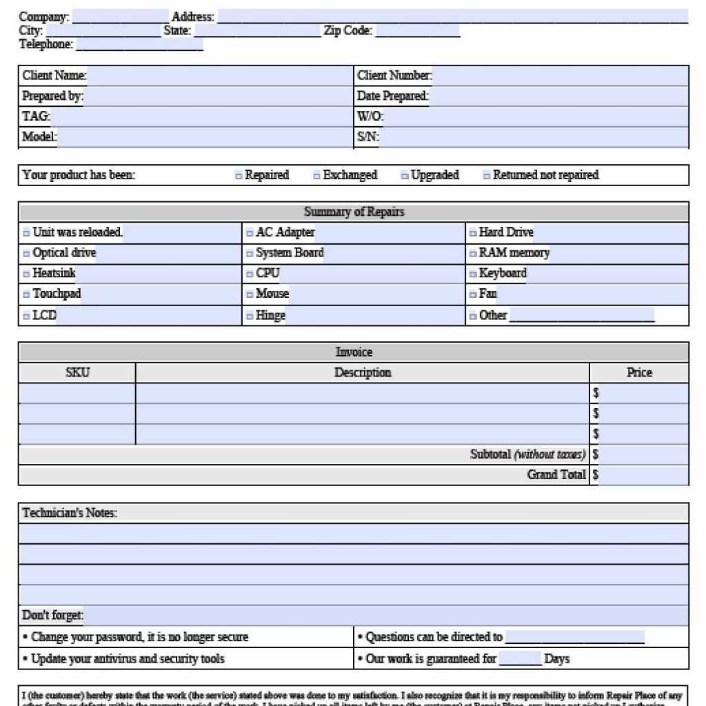 40 Free Printable Computer Repair Service Invoice Template For Ms Word