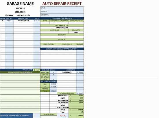 40 Printable Garage Invoice Example For Free with Garage Invoice Example