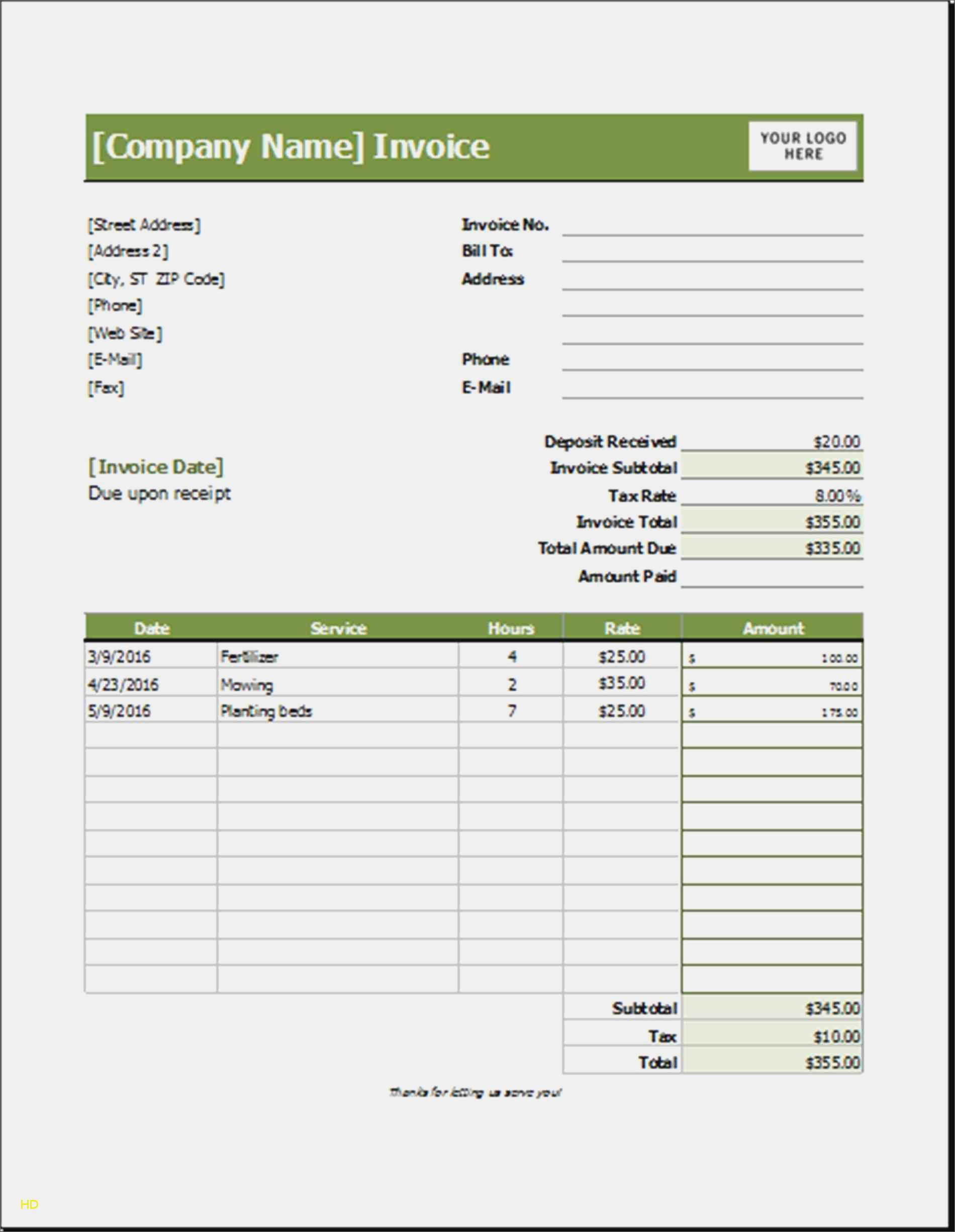 40 Printable Lawn Mowing Invoice Template Free With Lawn Mowing Invoice Template Free Cards Design Templates