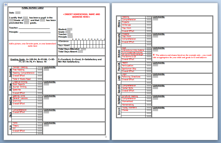 40 Report Sample High School Report Card Template in Word for Sample High School Report Card Template