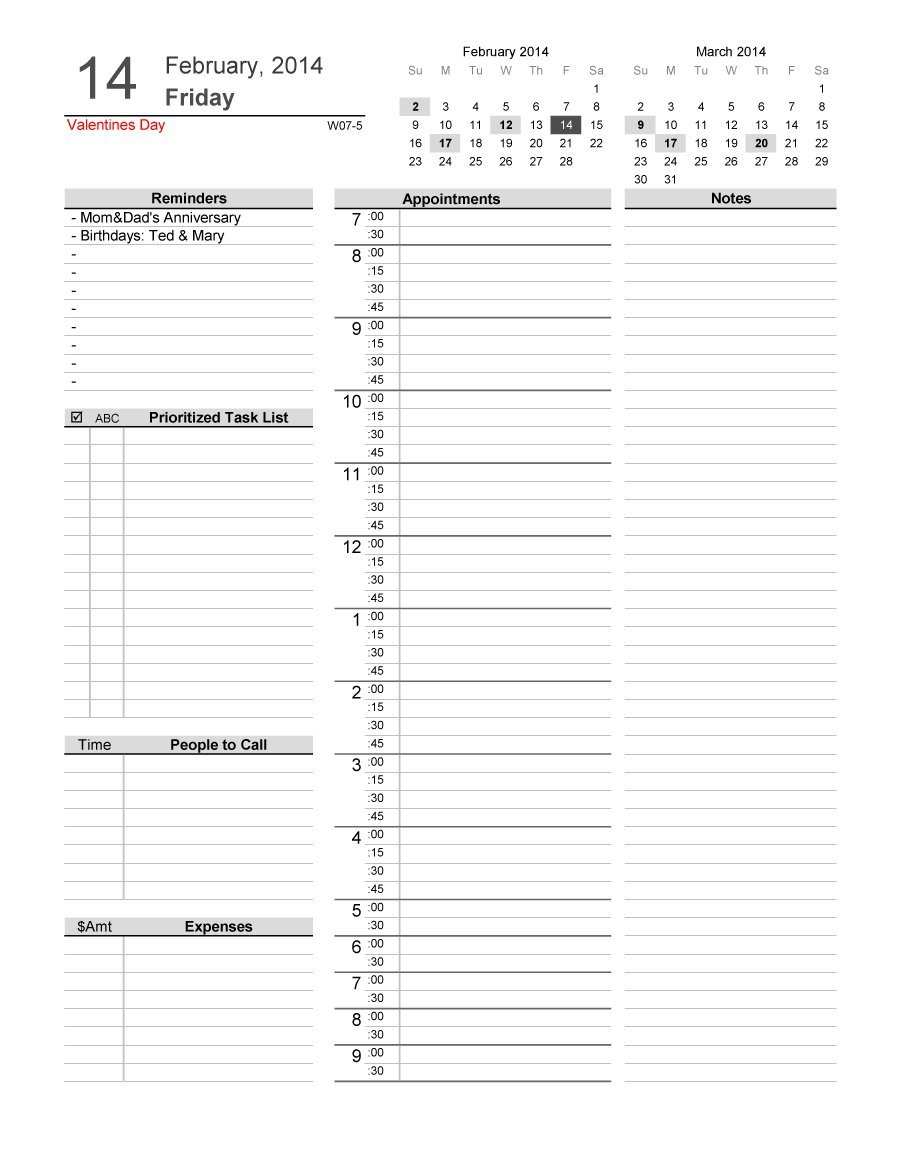 Daily Agenda Template Printable Cards Design Templates