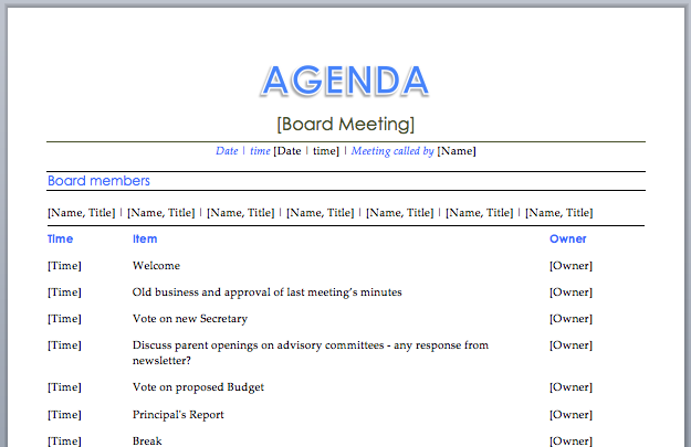 41 Report Board Meeting Agenda Template With Stunning Design by Board Meeting Agenda Template