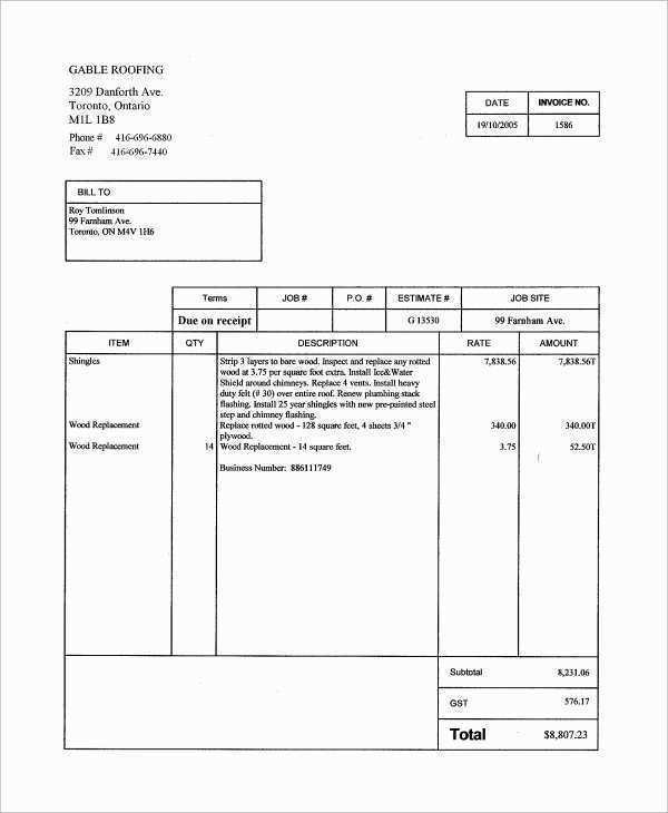 42 Blank Roof Repair Invoice Template With Stunning Design for Roof Repair Invoice Template