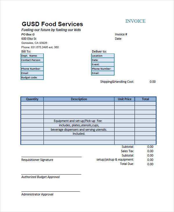 Blank Catering Invoice Template Cards Design Templates