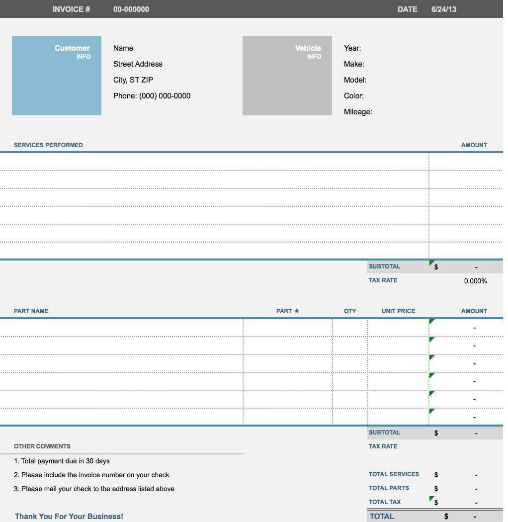 Openoffice Auto Repair Invoice Template Cards Design Templates