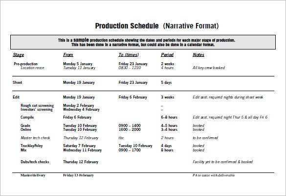 42 Free Production Schedule Example Business Formating by Production Schedule Example Business