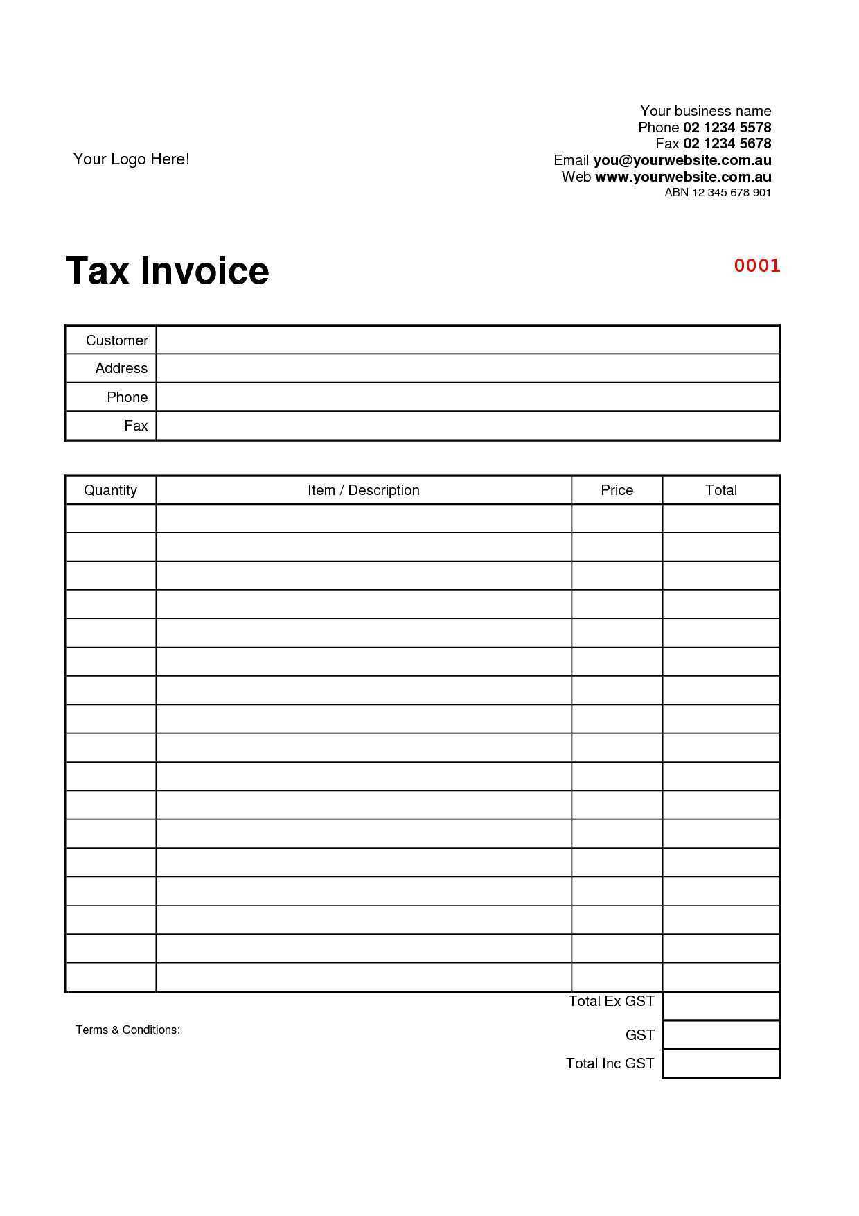 Printable Blank Invoice Template 8986