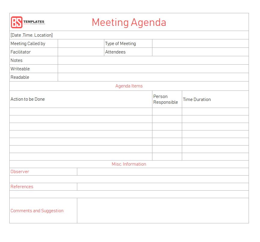 42 The Best Meeting Agenda Template Excel for Ms Word with Meeting Agenda Template Excel