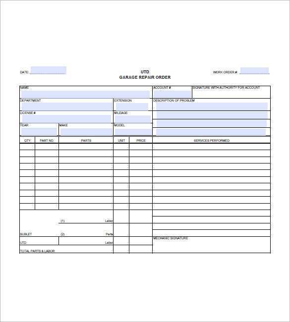 garage invoice template pdf cards design templates