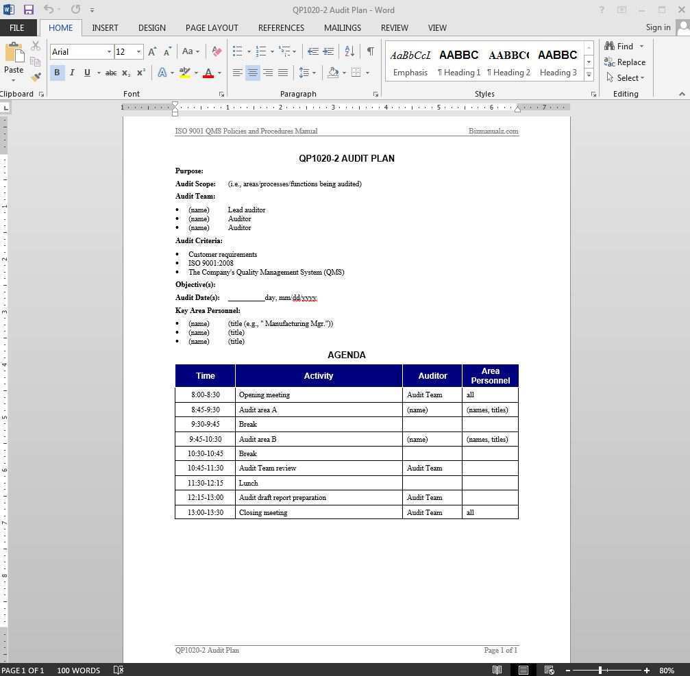 20 Adding Internal Audit Plan Template Word Formating by Internal Throughout It Audit Report Template Word