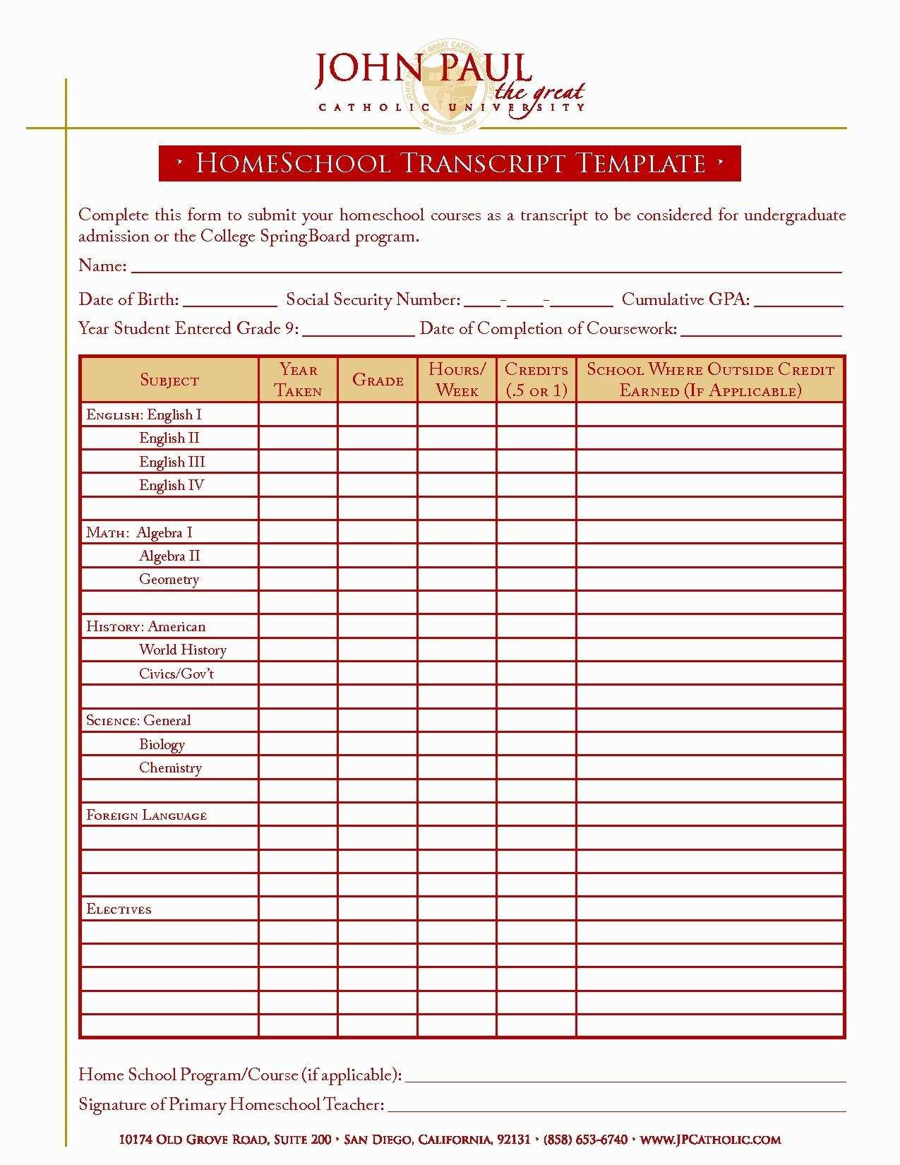 Free Downloadable Printable Homeschool Report Card Template