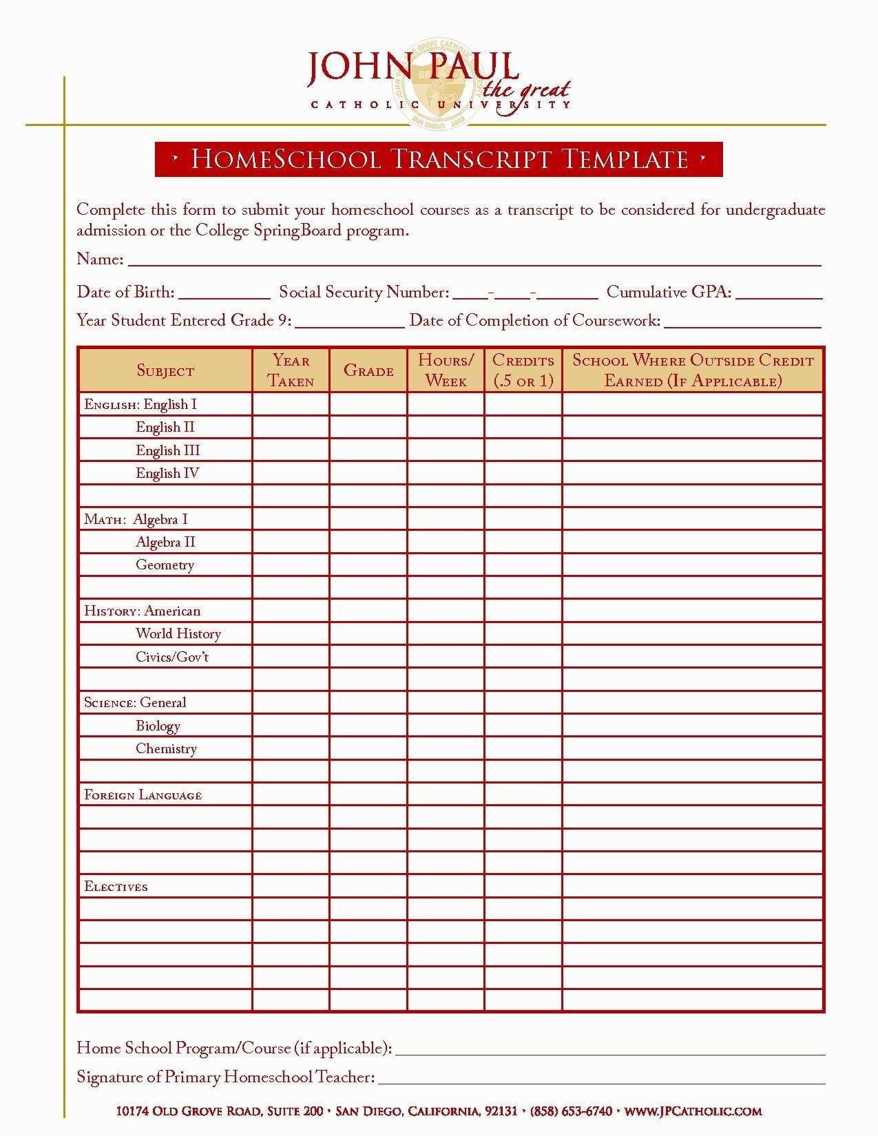 Final Report Card Homeschool Template