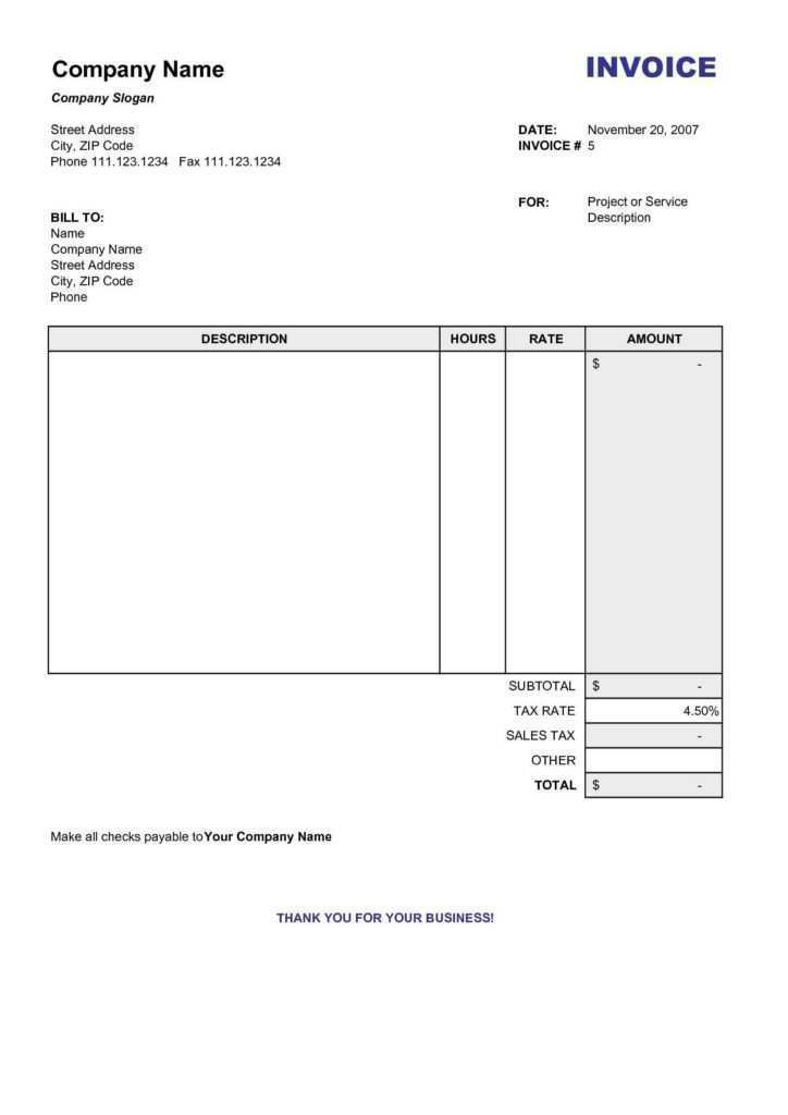 Blank Construction Invoice Template