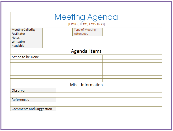 44 Printable Meeting Agenda Template Word Now For Meeting Agenda Template Word Cards Design Templates