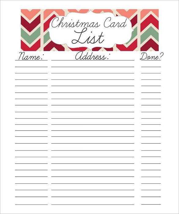 45 Blank Christmas Card List Templates Now by Christmas Card List Templates