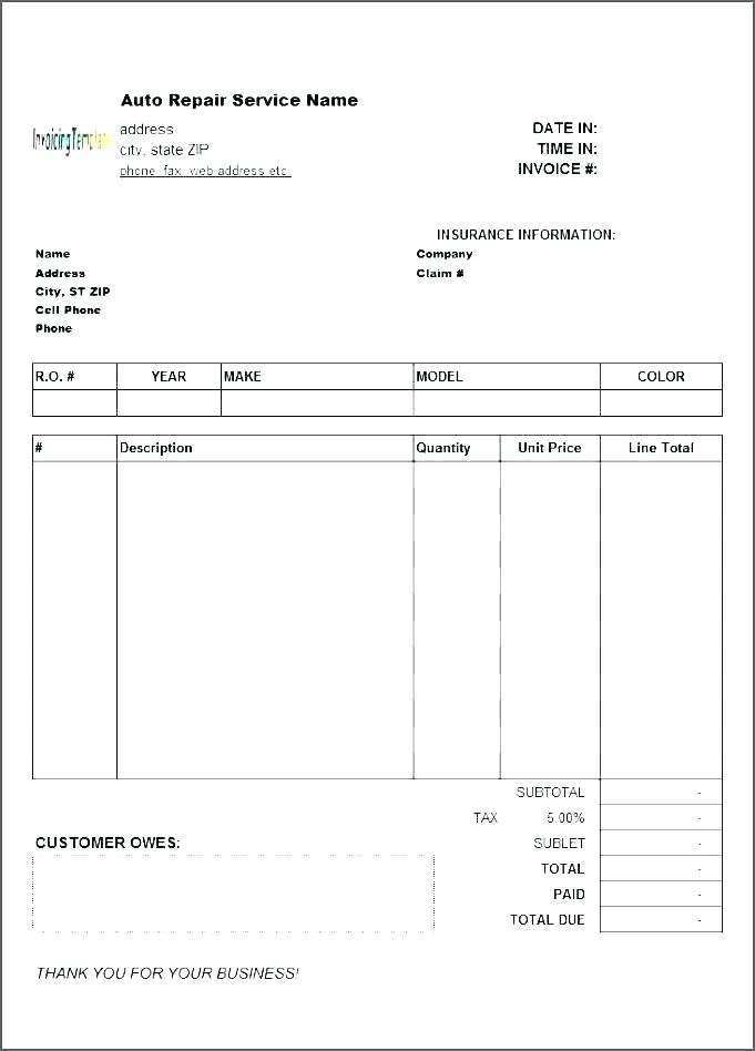 Openoffice Auto Repair Invoice Template Cards Design Templates