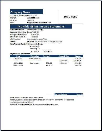 45 Customize Our Free Monthly Payment Invoice Template for Ms Word with Monthly Payment Invoice Template