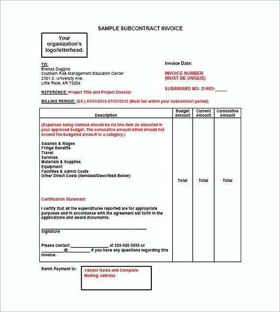 45 Free Printable Subcontractor Invoice Template For Free for Subcontractor Invoice Template