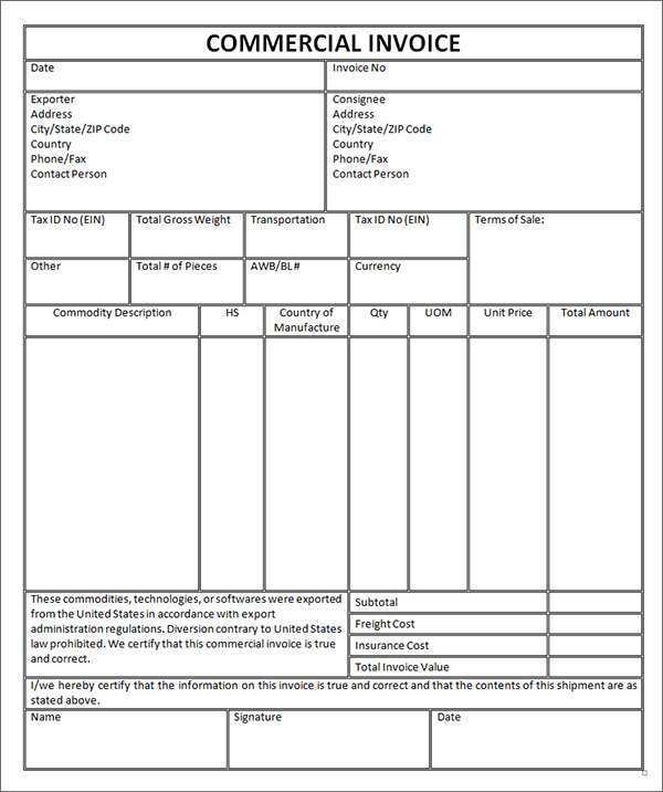 46 Adding Blank Commercial Invoice Template Photo for Blank Commercial Invoice Template