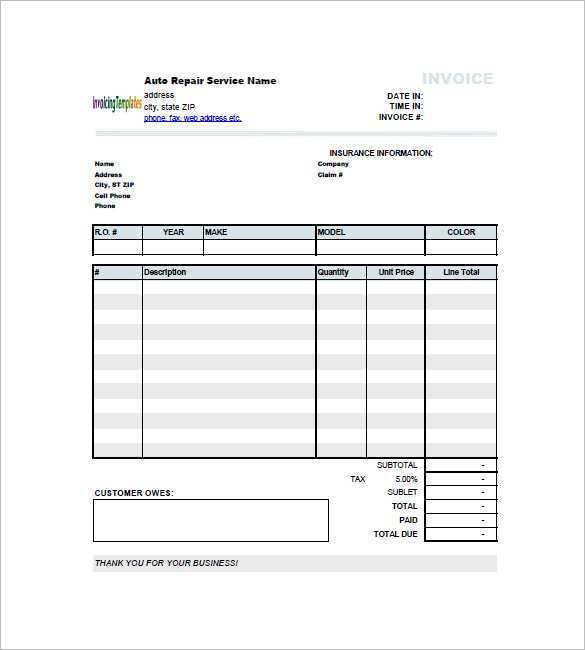 46 Blank Automotive Repair Invoice Template in Word for Automotive Repair Invoice Template