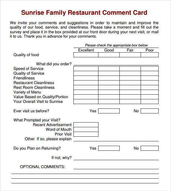 46 How To Create Comment Card Template Restaurant Free for Ms Word by Comment Card Template Restaurant Free