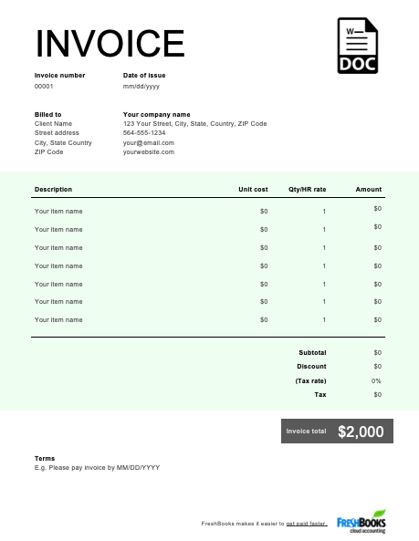 Tax Invoice Template Microsoft Word Cards Design Templates