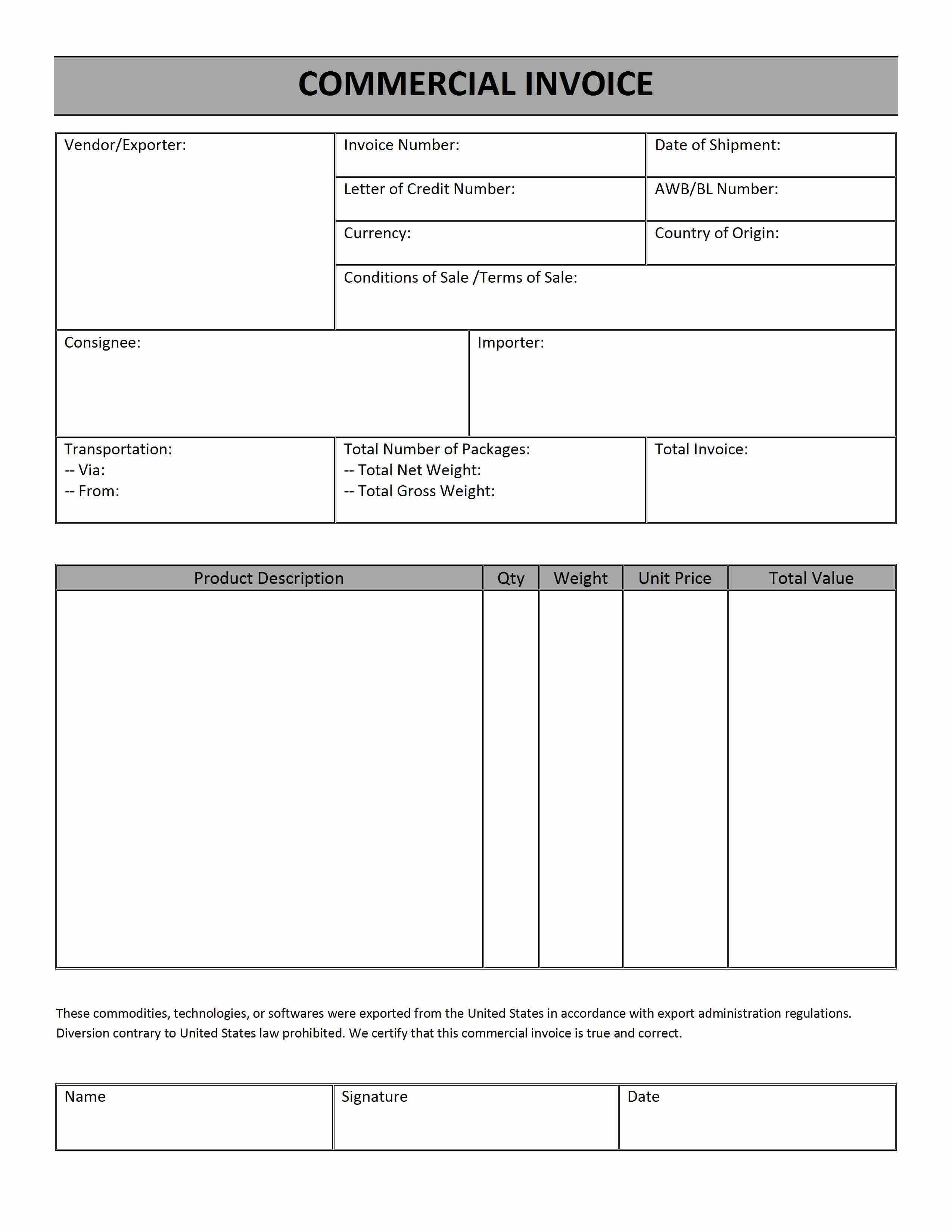 47 Standard Invoice Template For Customs Layouts for Invoice Template For Customs