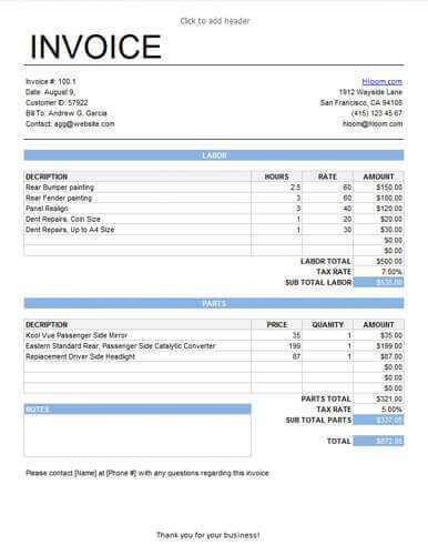 47 Visiting Garage Invoice Example Templates for Garage Invoice Example