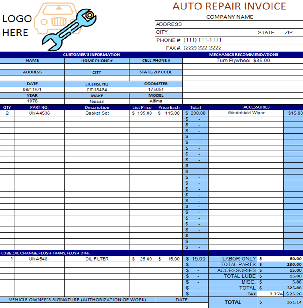 48 Best Repair Invoice Template Excel Maker for Repair Invoice Template Excel