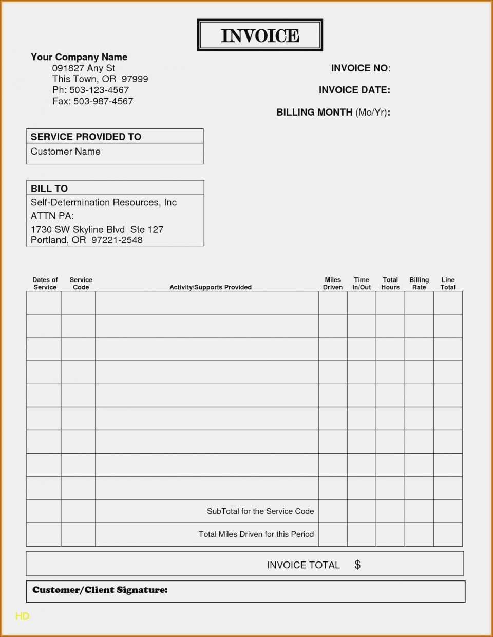 Printable Lawn Care Invoice Template