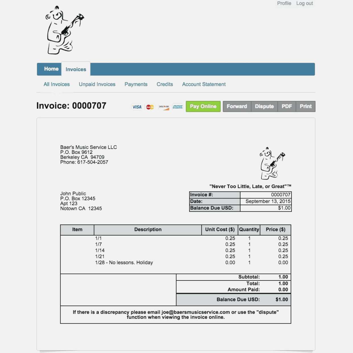 Musician Invoice Format Cards Design Templates